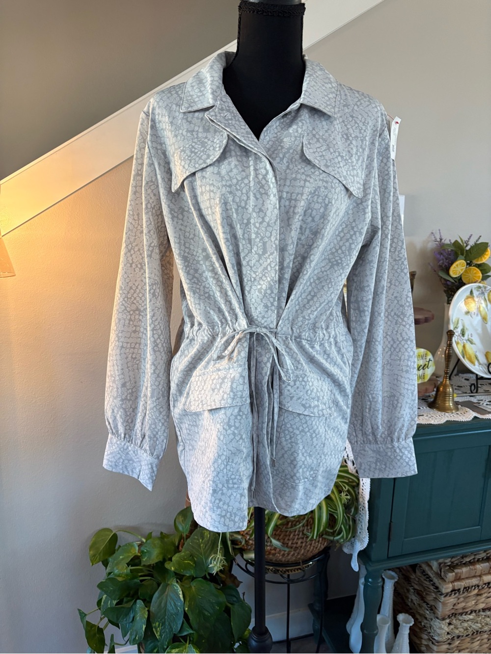 Calvin Klein Light Gray Drawstring Utility Jacket